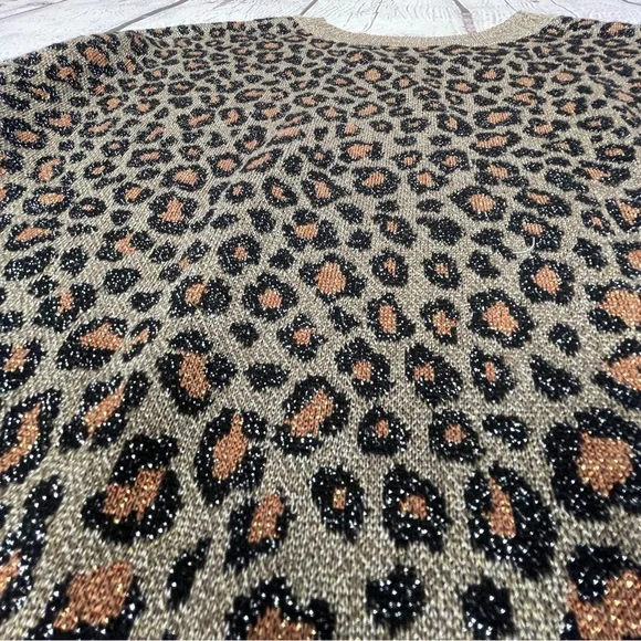 ANTHROPOLOGIE metallic leopard print 3/4 sleeve sweater top, size XS - Picture 5 of 16